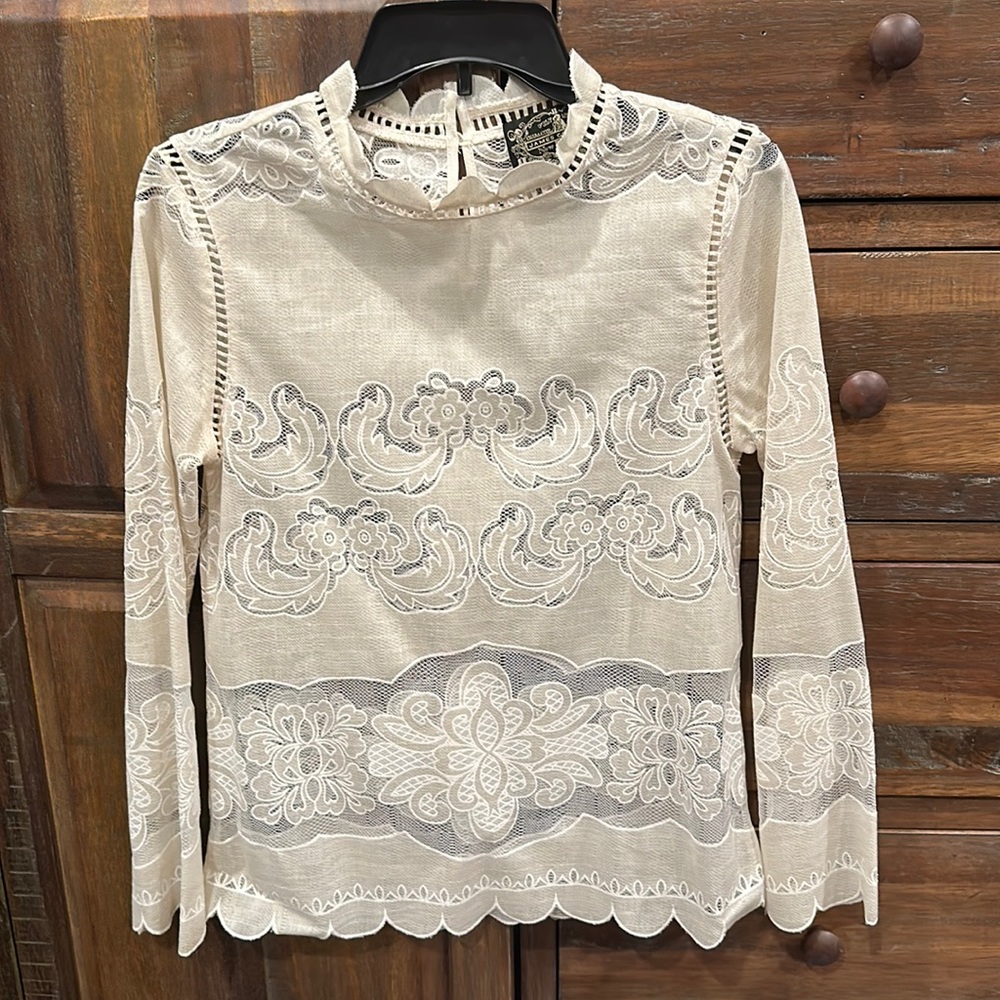 Anthropologie James Coviello Embroidered and Lace Blouse